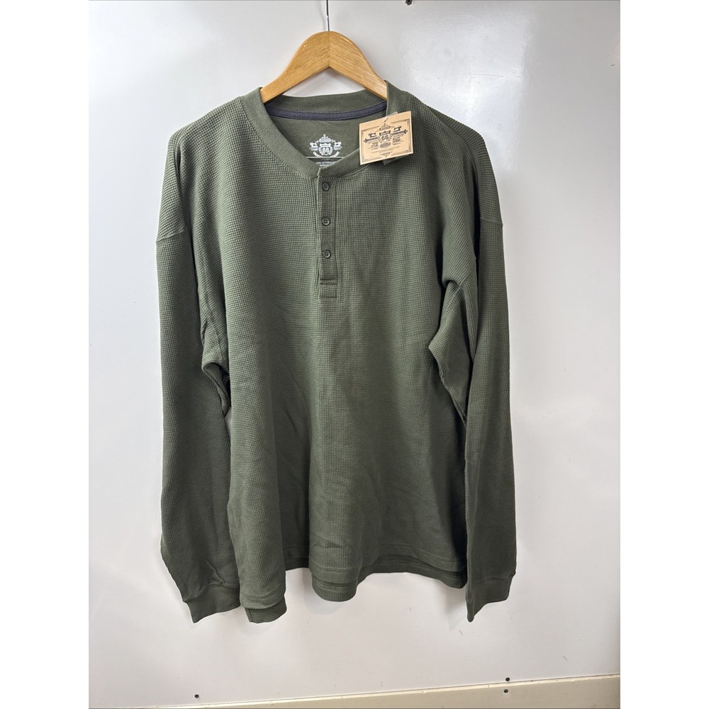 Route 66 Y2K Grunge Henley Shirt Waffle Knit Thermal Long Sleeve XL Green